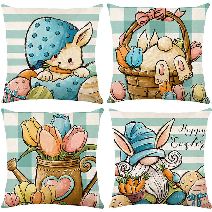 Decorative Easter Bunny Illustrated Throw Pillow Cover