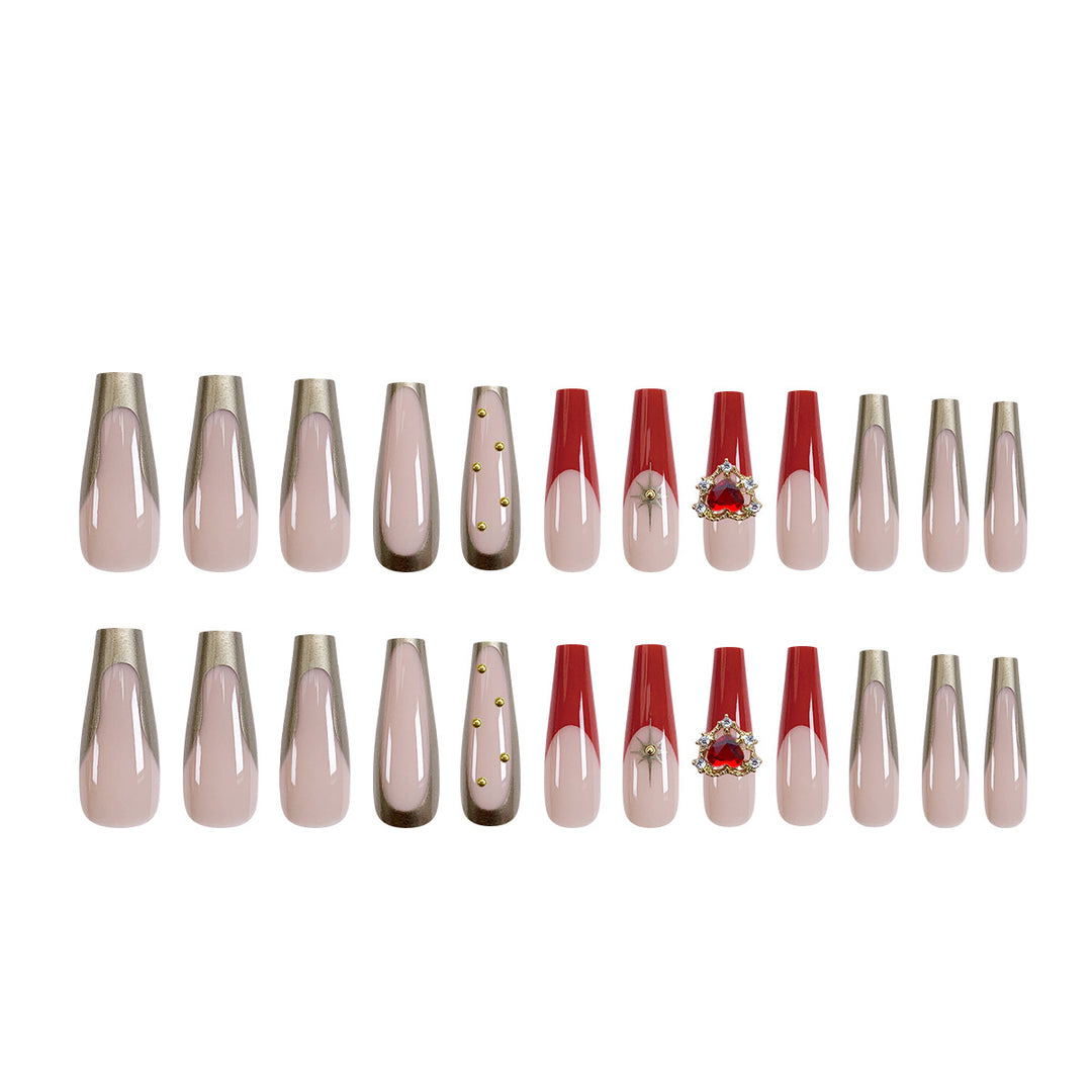 Exquisite artificial nails with heart design and glitter elements Stornfield