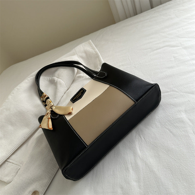 Structured Tote Handbag with Decorative Scarf