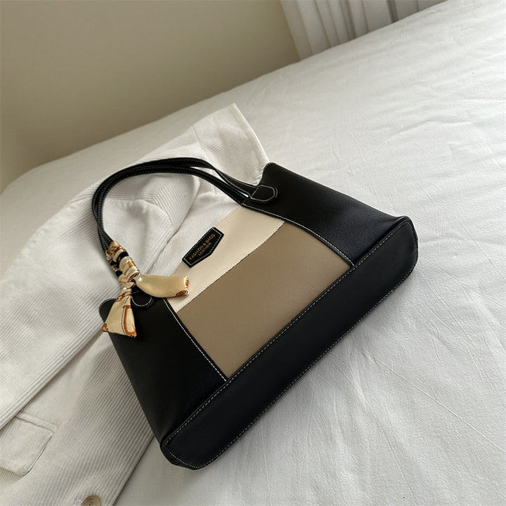 Structured Tote Handbag with Decorative Scarf