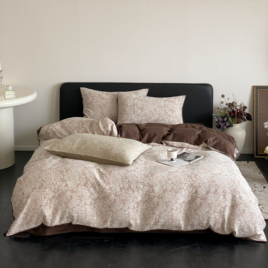 Reversible Brushed Microfiber Botanical Duvet Cover Set with Hidden-Zip Pillow Shams