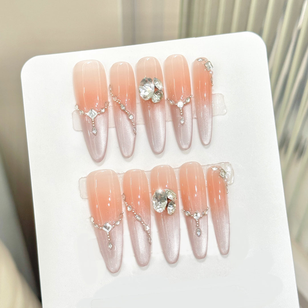 Decorative Press-On Nails with Rhinestone Accents