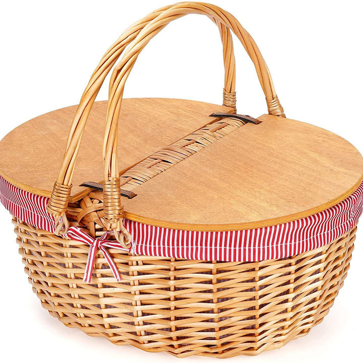 Women's picnic basket with wooden lid and striped lining Stornfield