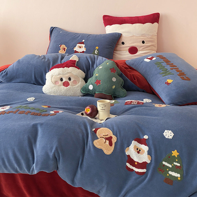 Christmas Embroidered Plush Duvet Cover Set