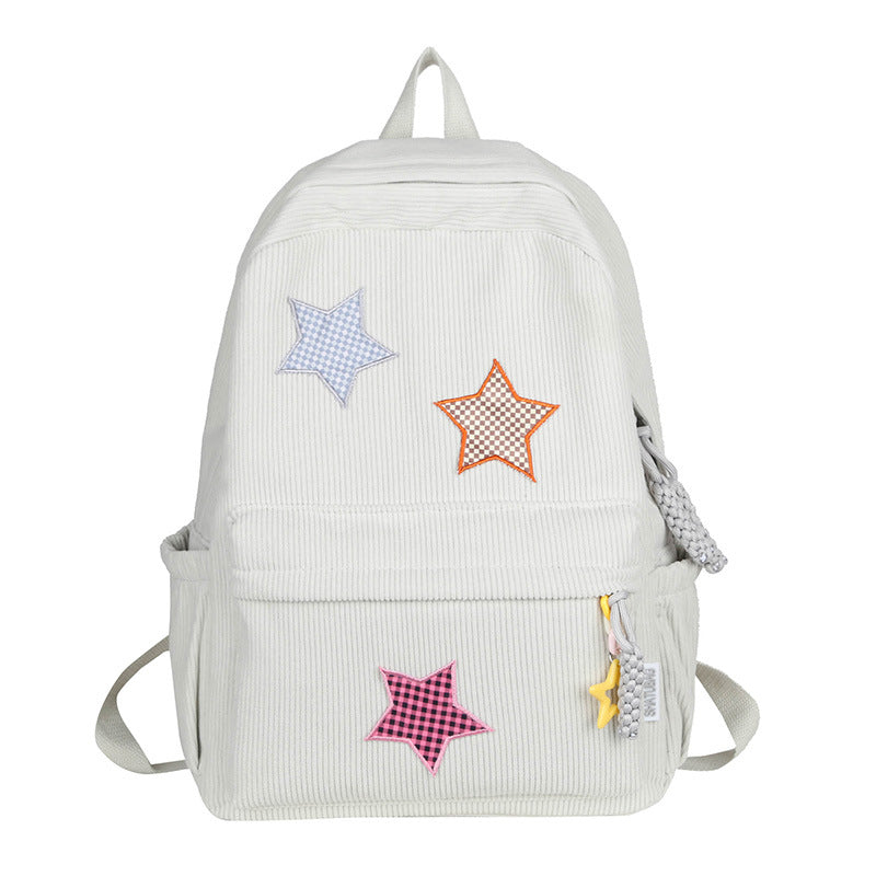Fun Star Patterned Corduroy School Backpack Stornfield