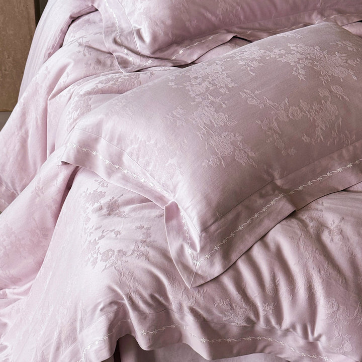 Luxe Textured Cotton-Linen Duvet Cover Set with Contrast Zigzag Trim and Quilted Euro Shams