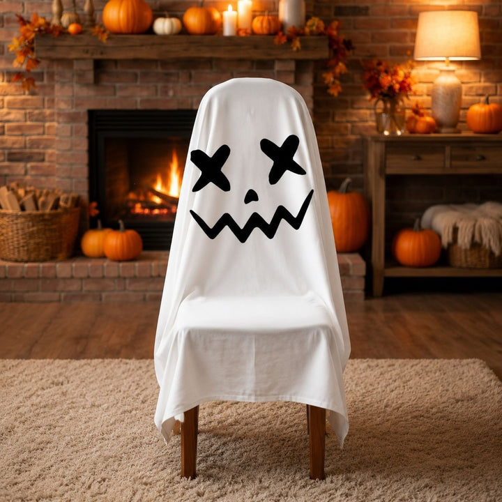 Ghost Throw Costume with Sewn-On Eyes and Bow Appliqué