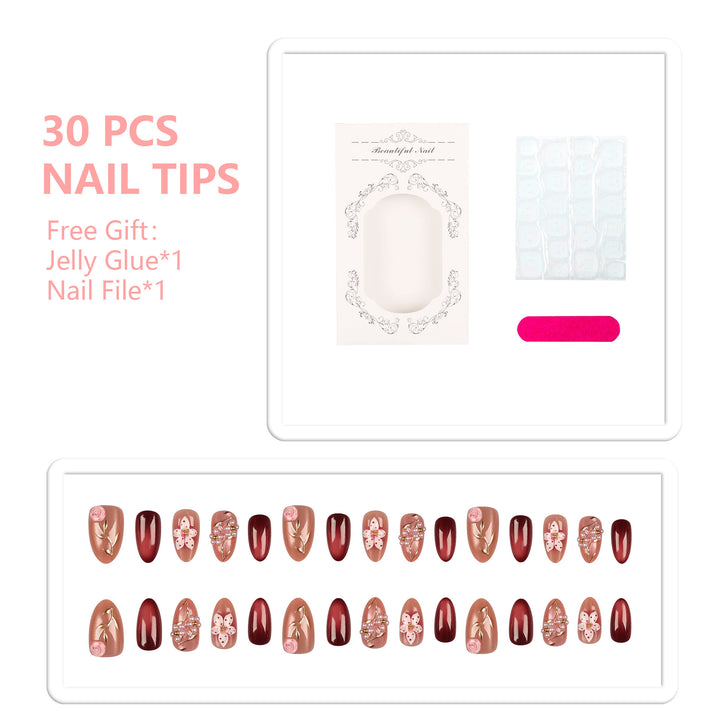 Artistic Press-On Nail Art Set with Floral Accents