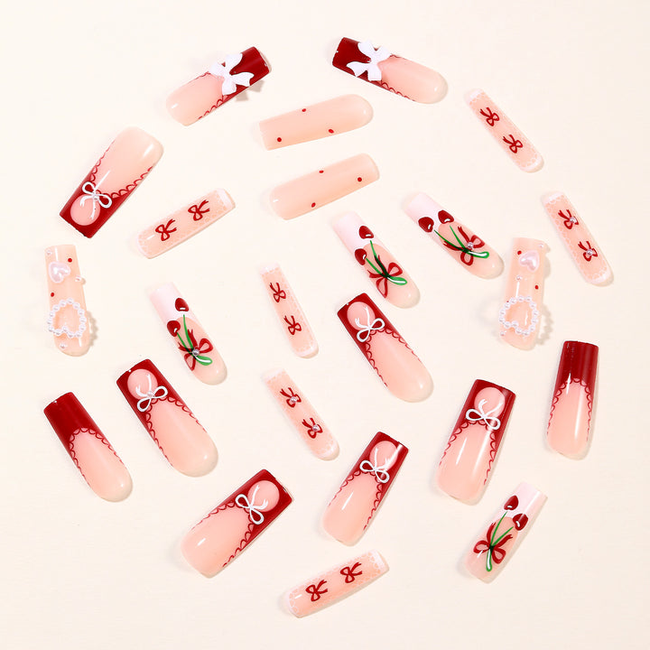 Festive Heart-Accent Acrylic Nail Art Extensions Stornfield