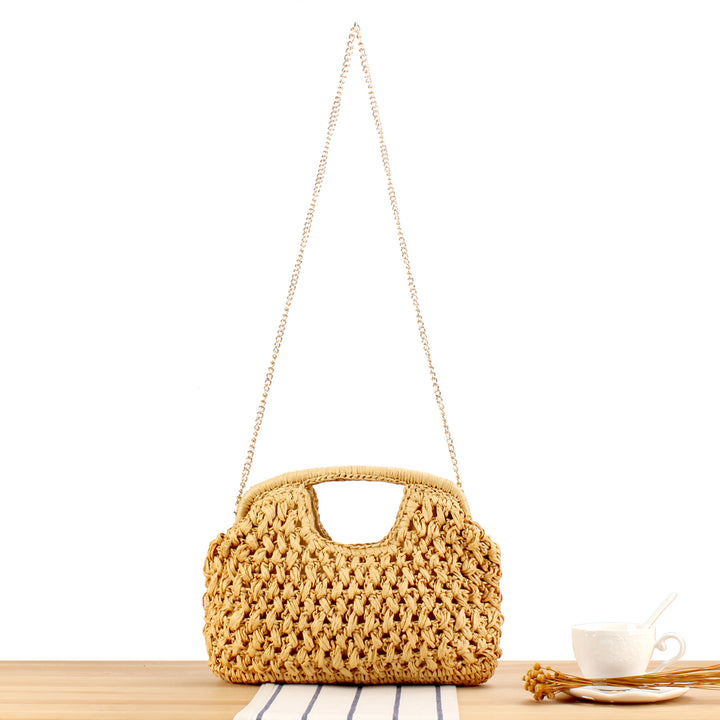 Fine straw shoulder bag with elegant chain accents Stornfield