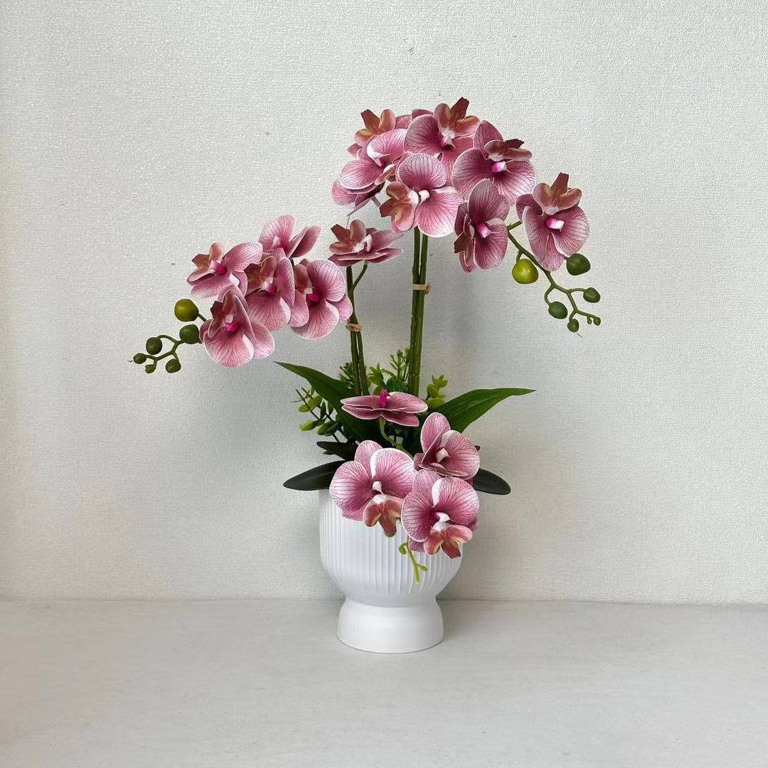 Lifelike Orchid Plant Arrangement for Tabletop Decor