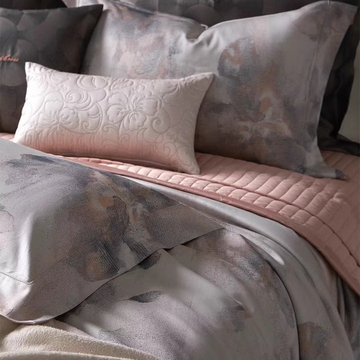 Marble-Effect Luxury Cotton-Sateen Duvet Cover Ensemble with Hidden Closure & Euro Shams