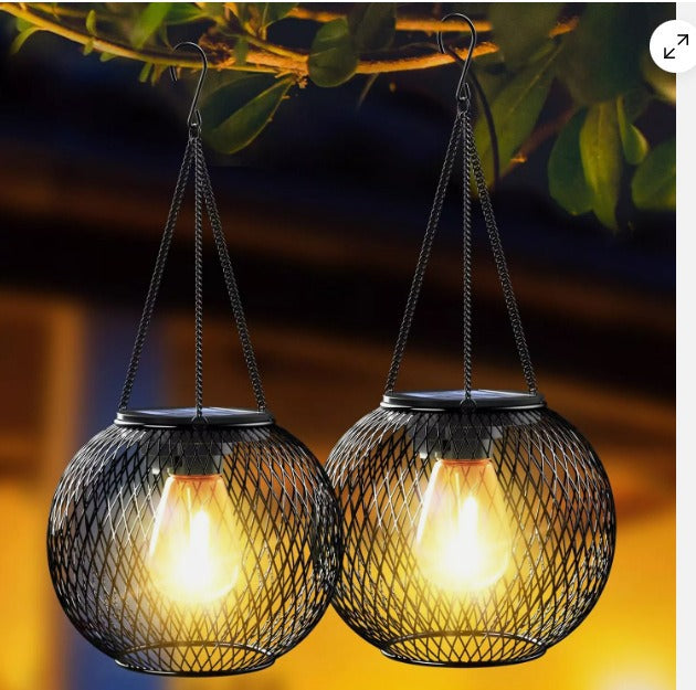 Solar Hanging Outdoor Lanterns With Vintage-Style LED Filament Bulb And Metal Cage Waterproof Suspension Stornfield