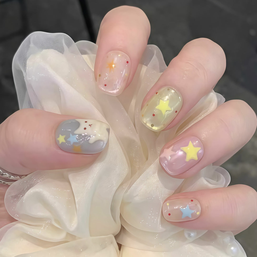 Playful Star-Embellished Press-On Nail Set