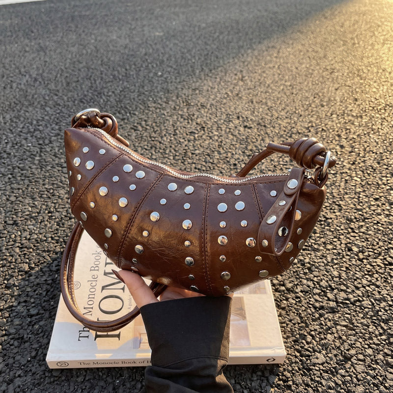 Studded Textured Leather Handbag