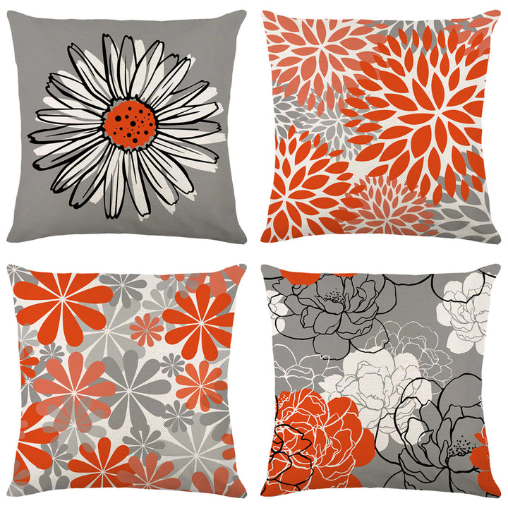 Artistic Daisy Print Linen Throw Pillow