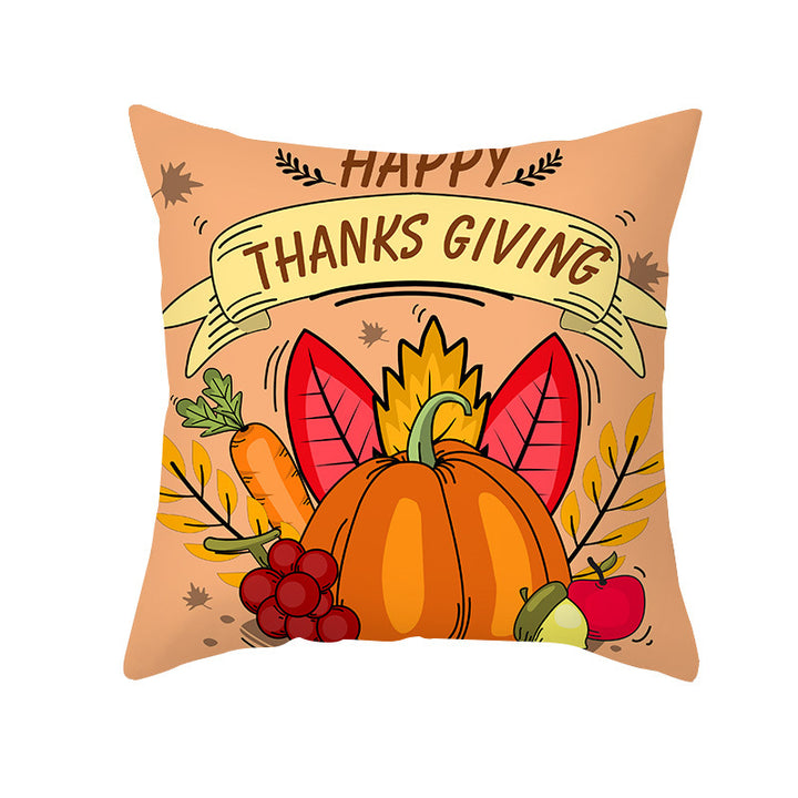 Square Removable Linen-Blend Thanksgiving Pumpkin Watercolor Throw Pillow Cover