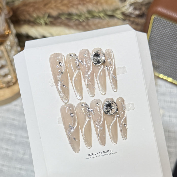 Artistic Stiletto Press-On Nail Set with Crystal Accents Stornfield