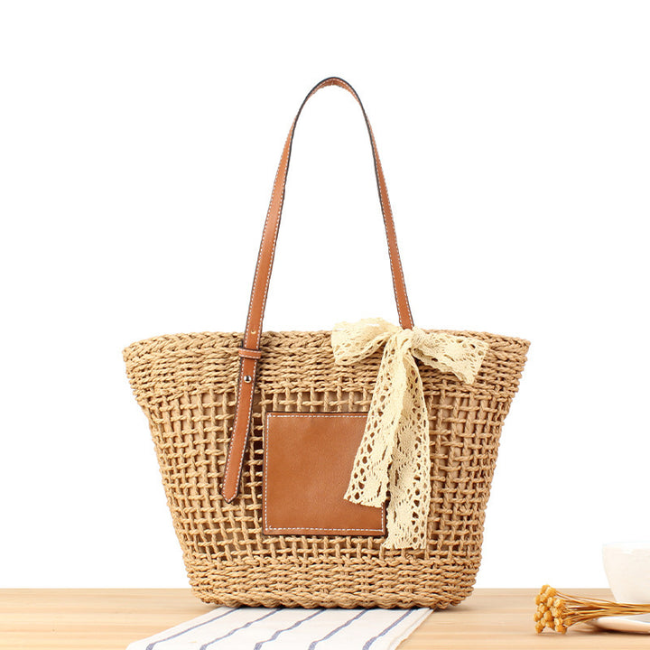 Elegant Braided Raffia Bag with Leather Accent Stornfield