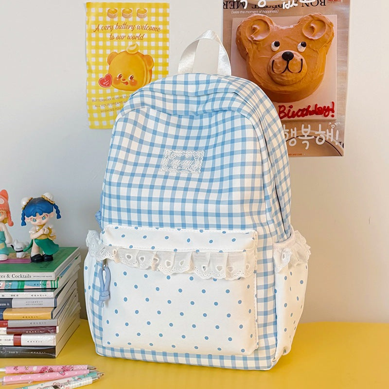 Stylish Gingham Print Casual Backpack Stornfield