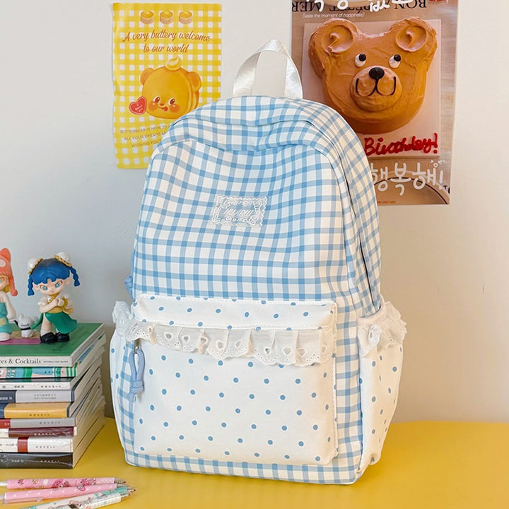 Stylish Gingham Print Casual Backpack Stornfield