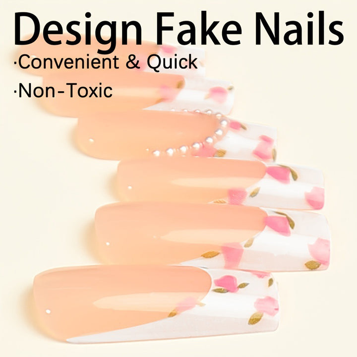 Artificial nail set with floral designs and elegant decorations Stornfield