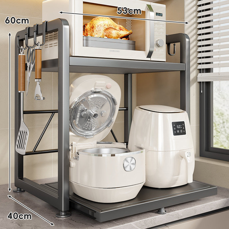 Countertop Appliance Storage Rack with Sliding Tray and Utensil Hooks