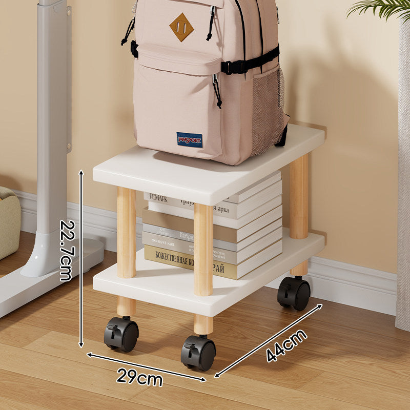 Compact Mobile Two-Tier Storage Cart with Wooden Legs and Locking Casters