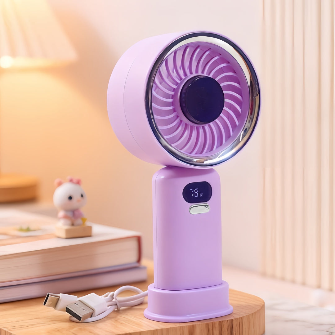 Ladies Portable Hand Fan with LCD Display and Variable Speed Control Stornfield
