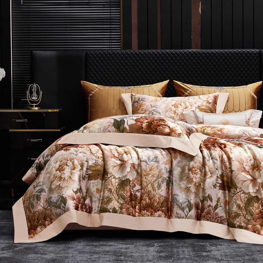 Premium Botanical Jacquard Bed Linen Duvet Cover Set with Embroidered Accents