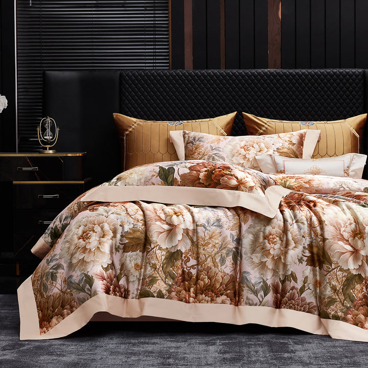 Premium Botanical Jacquard Bed Linen Duvet Cover Set with Embroidered Accents