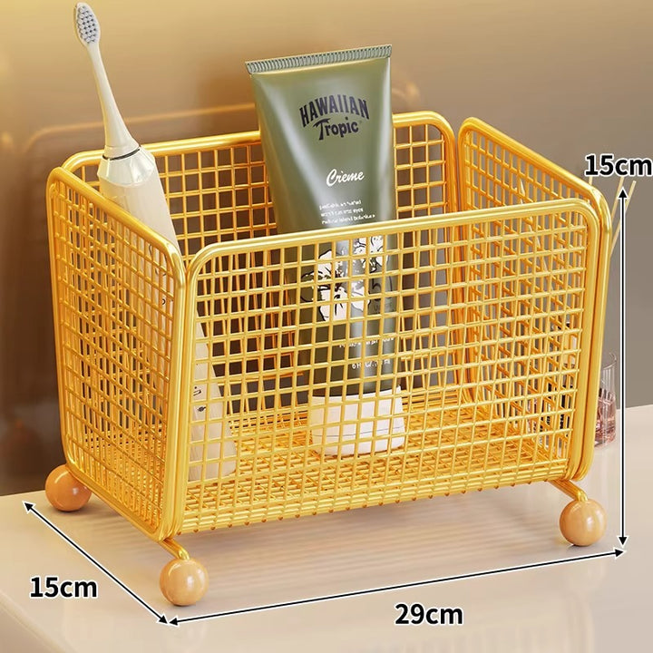 Wire Mesh Toothbrush & Tube Holder with Raised Wooden Feet