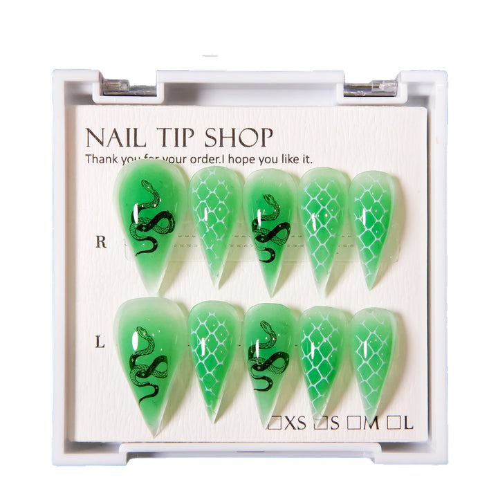 Artistic Stiletto Press-On Nails with Snake Design