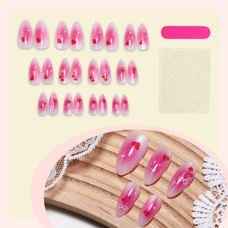 Charming Acrylic Press-On Nails Set with Heart and Bow Designs Stornfield