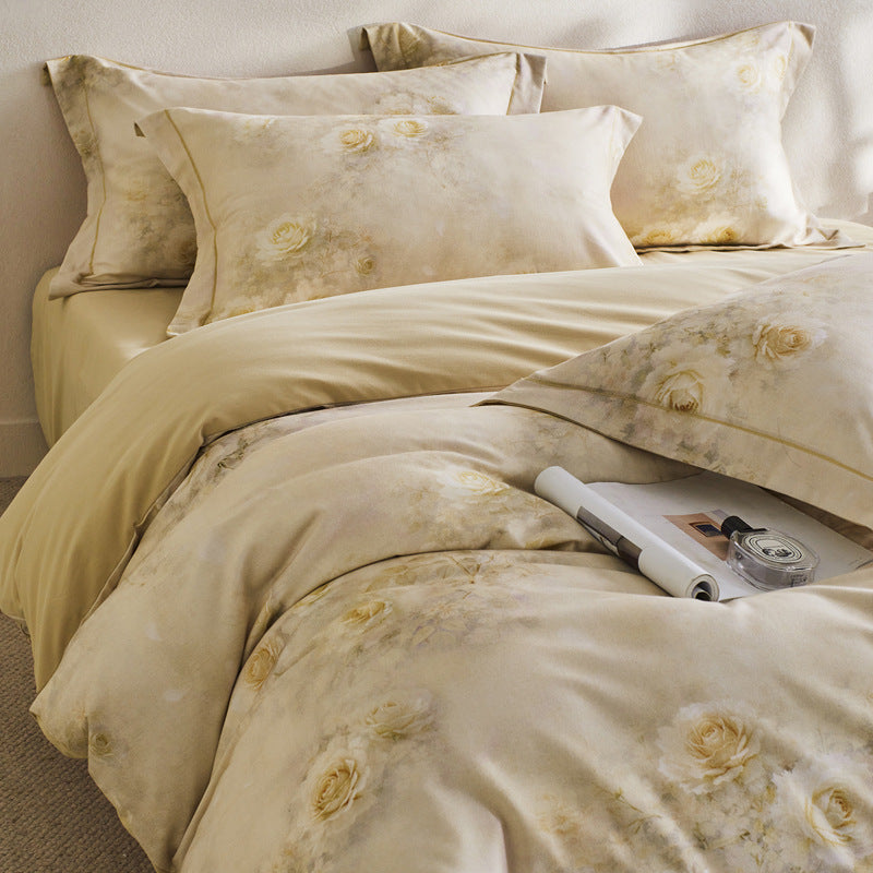 Reversible Botanical Cotton Sateen Duvet Cover Set with Pillow Shams