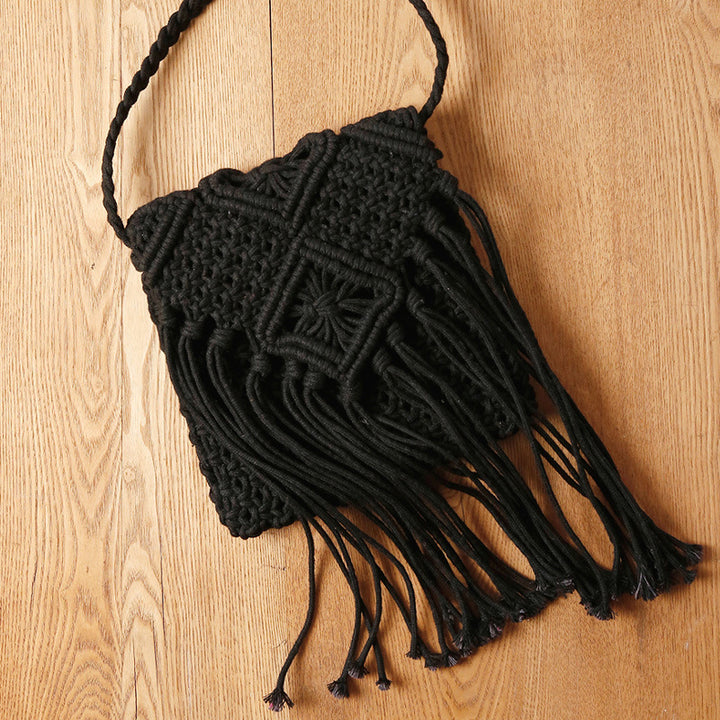 Macrame Shoulder Bag with Elegant Fringe Finish Stornfield