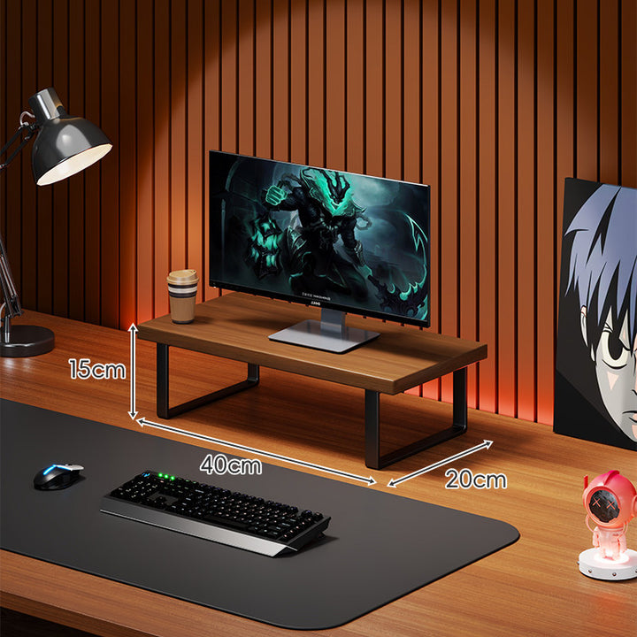 Solid Wood Monitor Riser with Minimal U-Frame Metal Legs