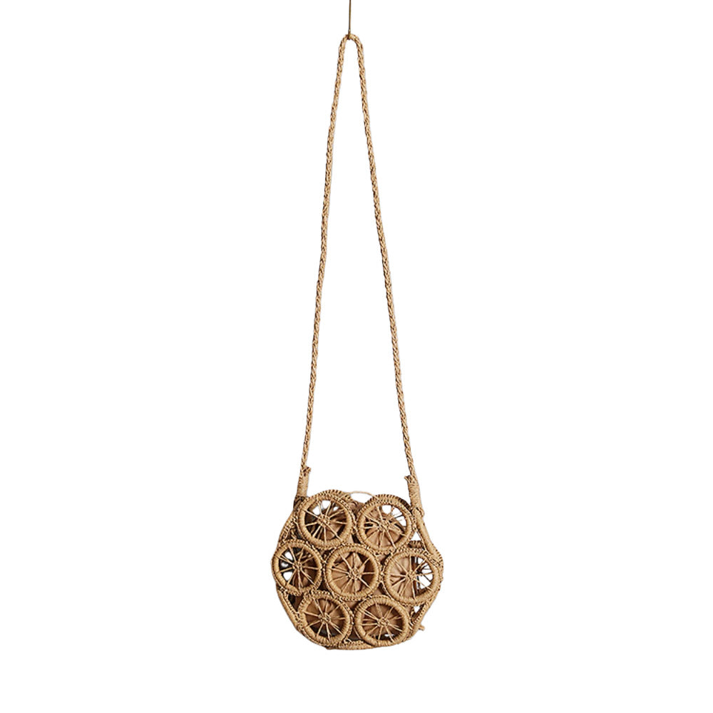 Shoulder bag made of handwoven raffia with intricate embellishments Stornfield