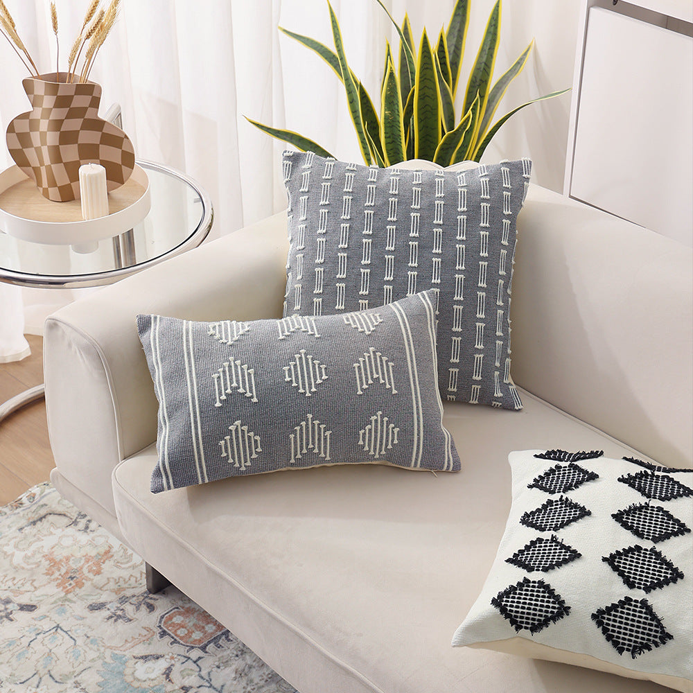 Woven decorative cushion cover with hand-tufted geometric pattern Stornfield