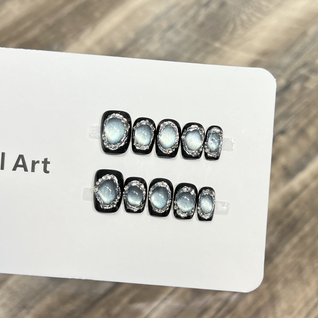 Glamorous Press-On Nail Art Set with Silver Accents Stornfield