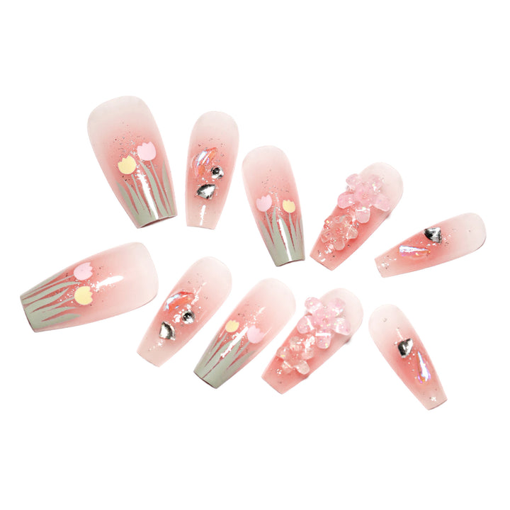 Artistic acrylic nails with floral design Stornfield