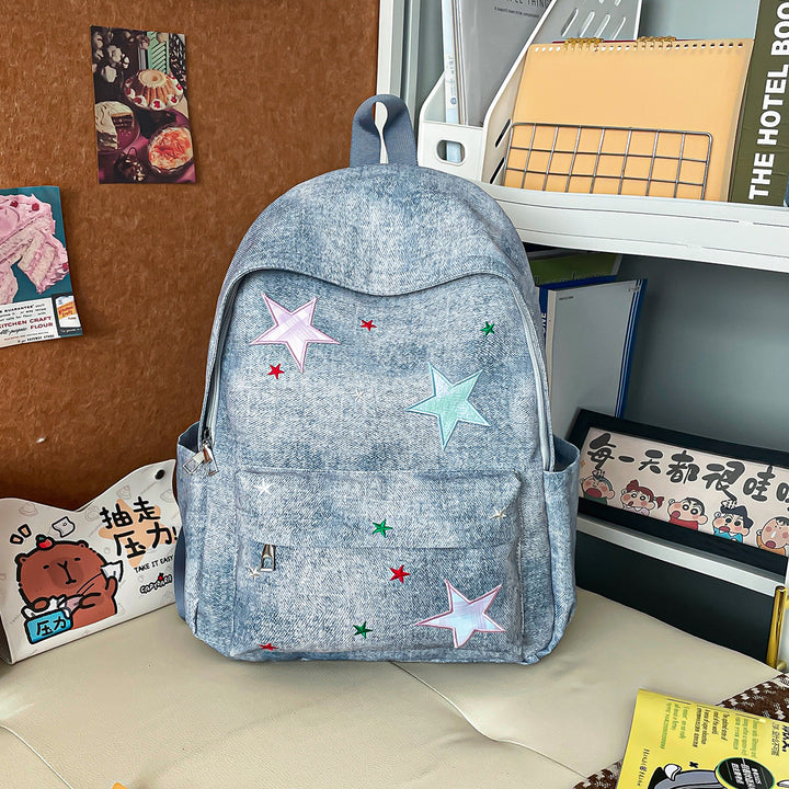 Casual Star-Print Denim Backpack Stornfield