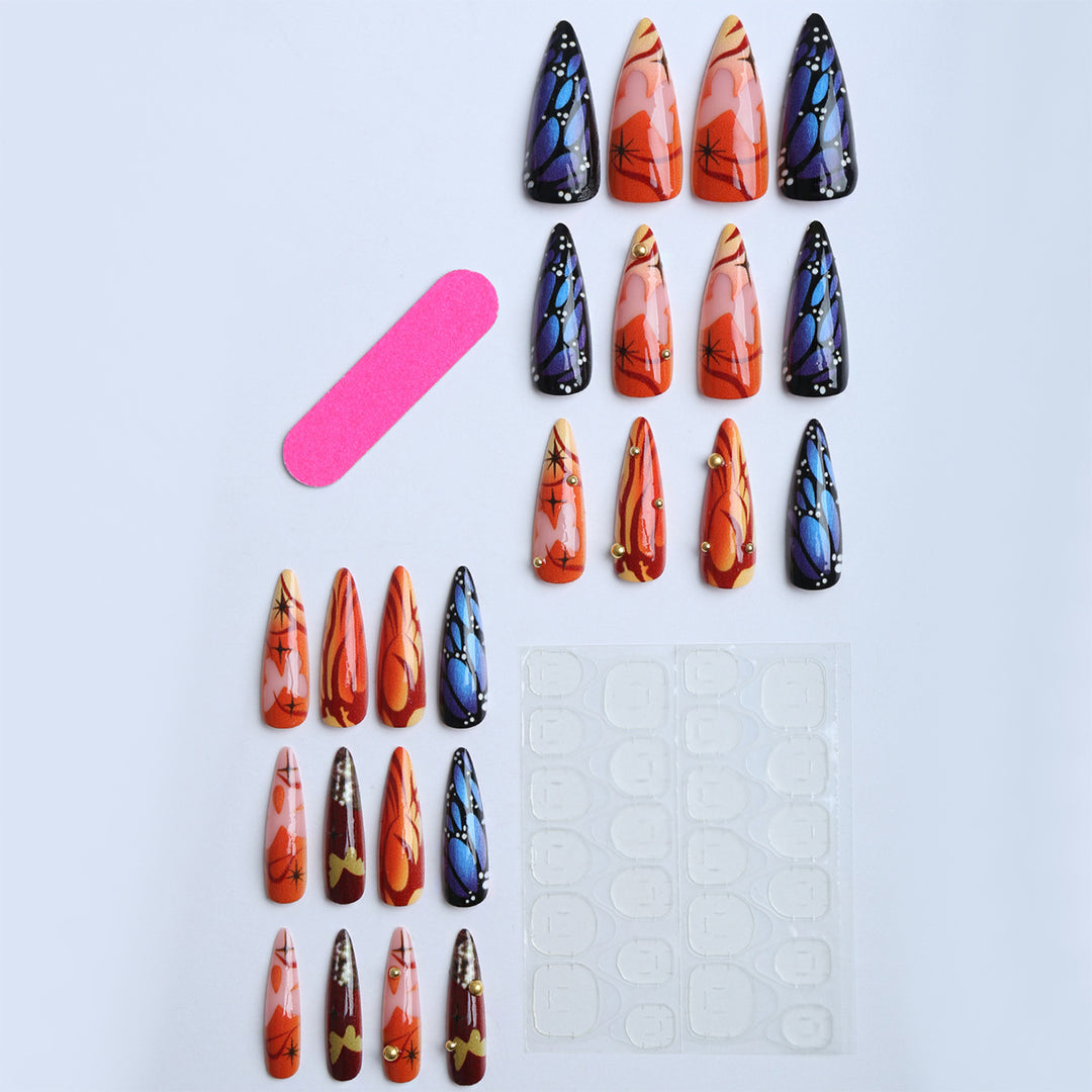 Artificial nails with creative butterfly design and glamorous accents Stornfield