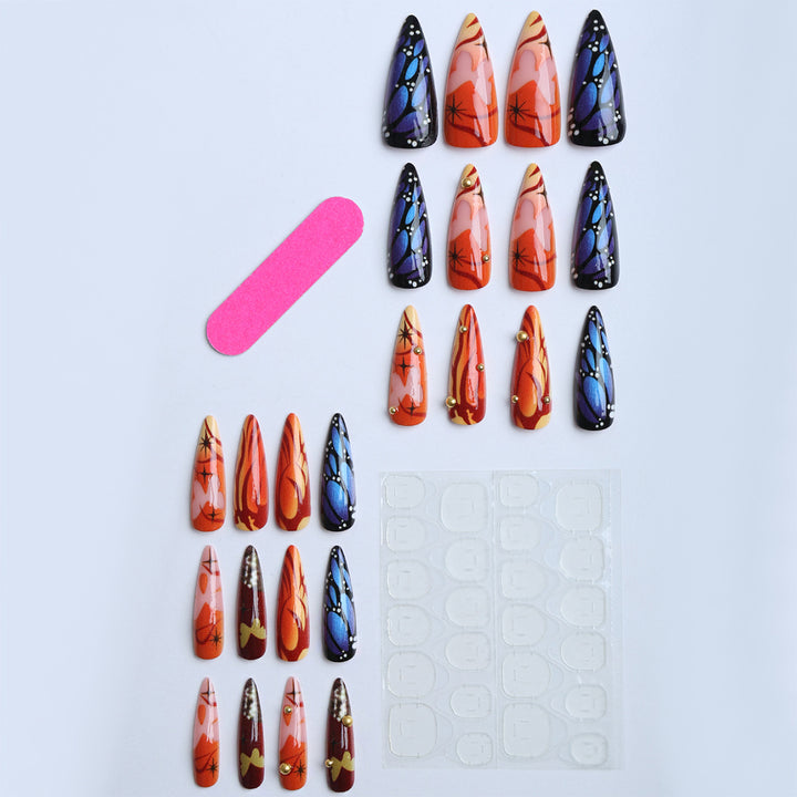 Artificial nails with creative butterfly design and glamorous accents Stornfield