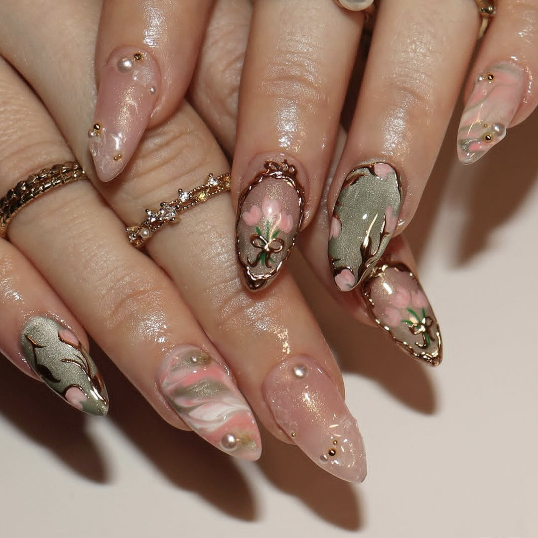 Artistic Floral-Embellished Press-On Nail Art Set Stornfield 1790636586