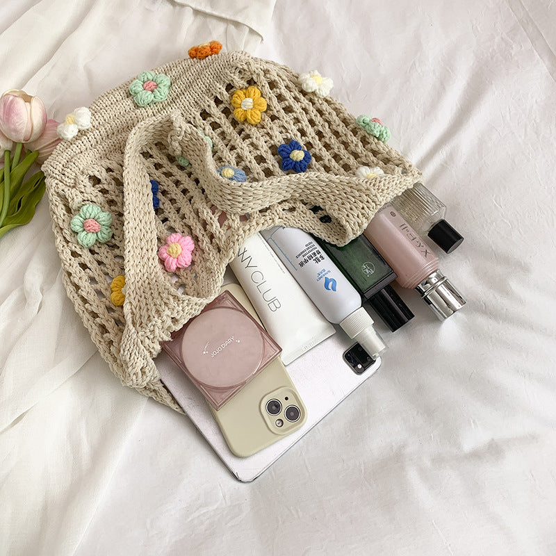 Floral Embellished Crochet Tote