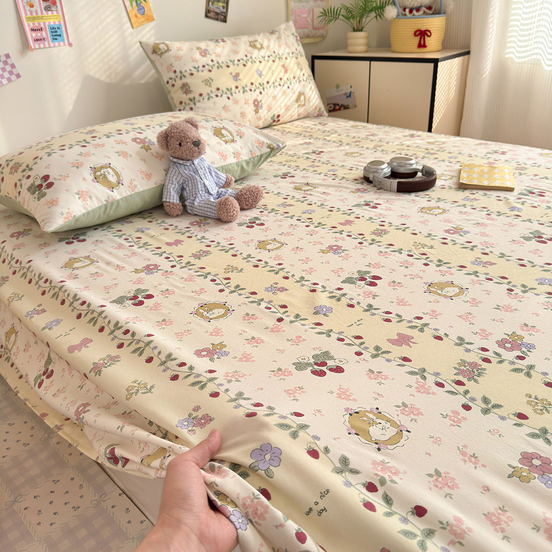Bow-Print Cotton Sateen Fitted Sheet Set with Pillowcases