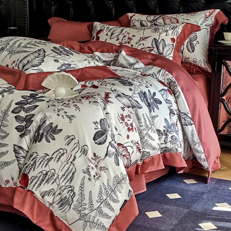 Silky Sateen Botanical Toile Duvet Cover Bedding Set