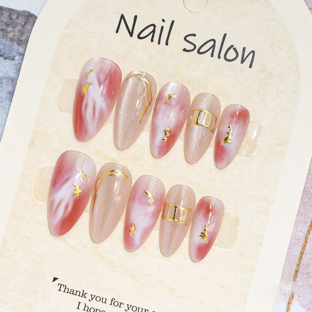 Artistic Press-On Nail Set with Cherry Blossom Design Stornfield
