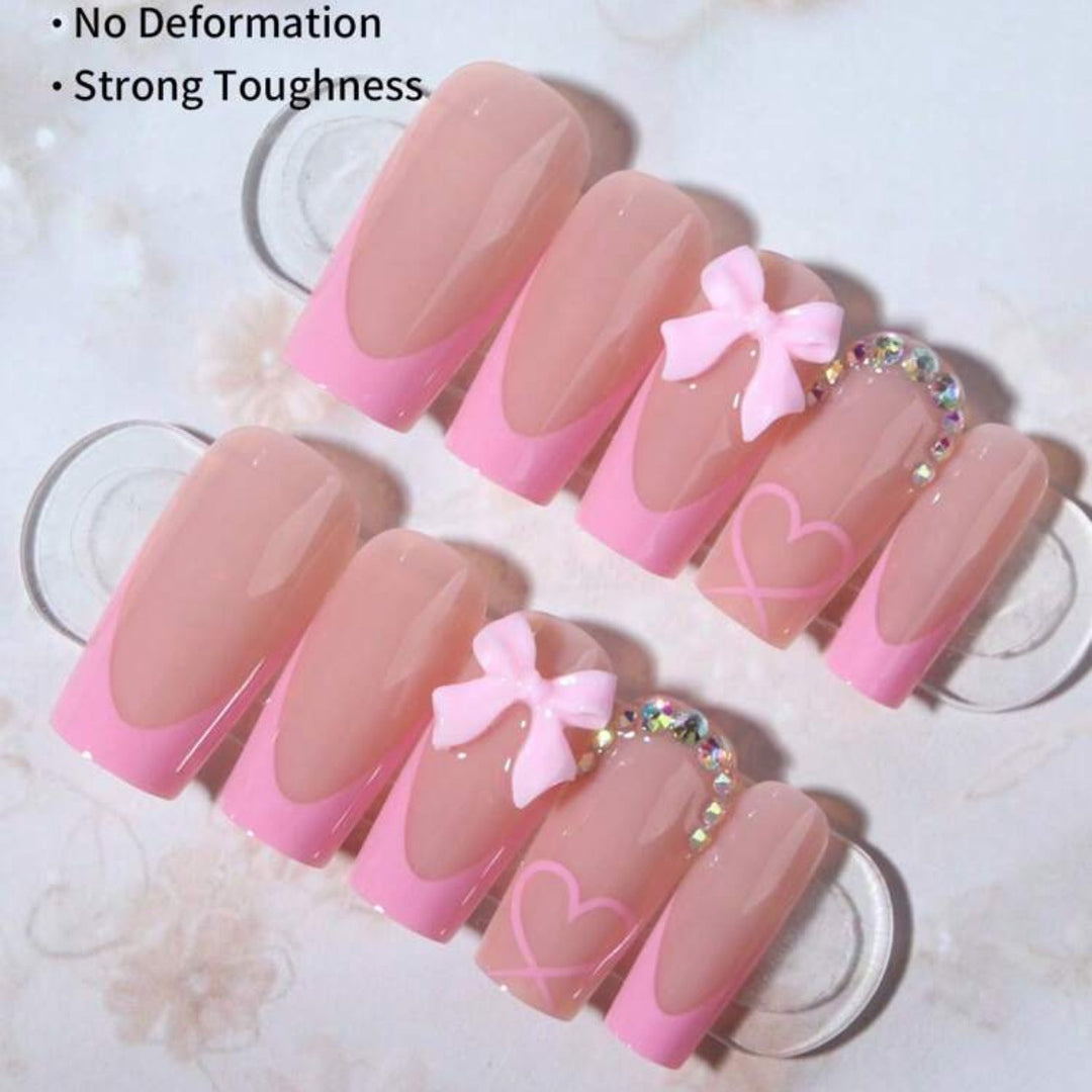 Artificial nail set with romantic bows and heart patterns Stornfield